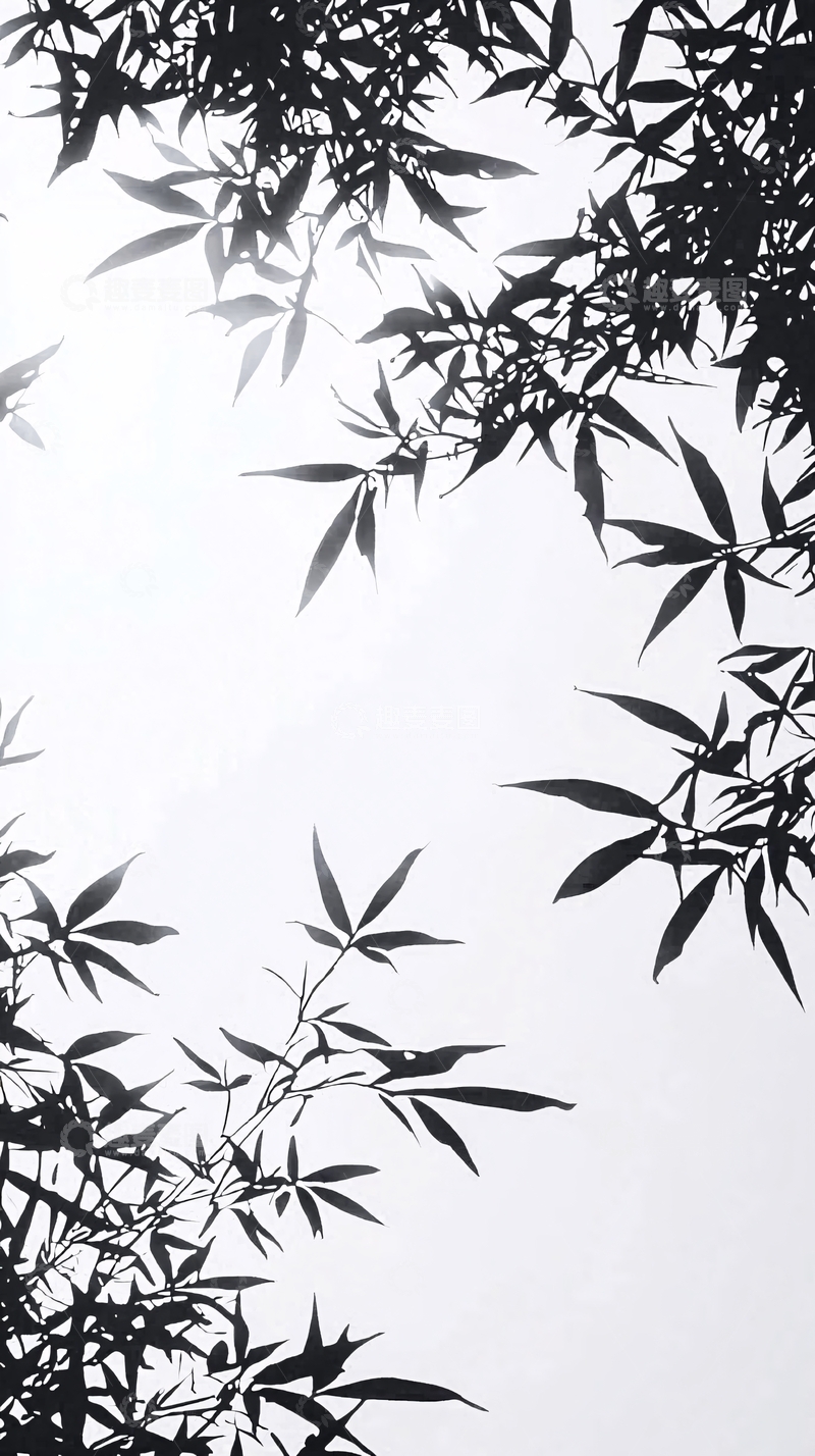 高清大图下载【趣麦麦图】黑白竹叶剪影
