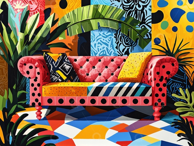 高清大图下载【趣麦麦图】多彩印花沙发