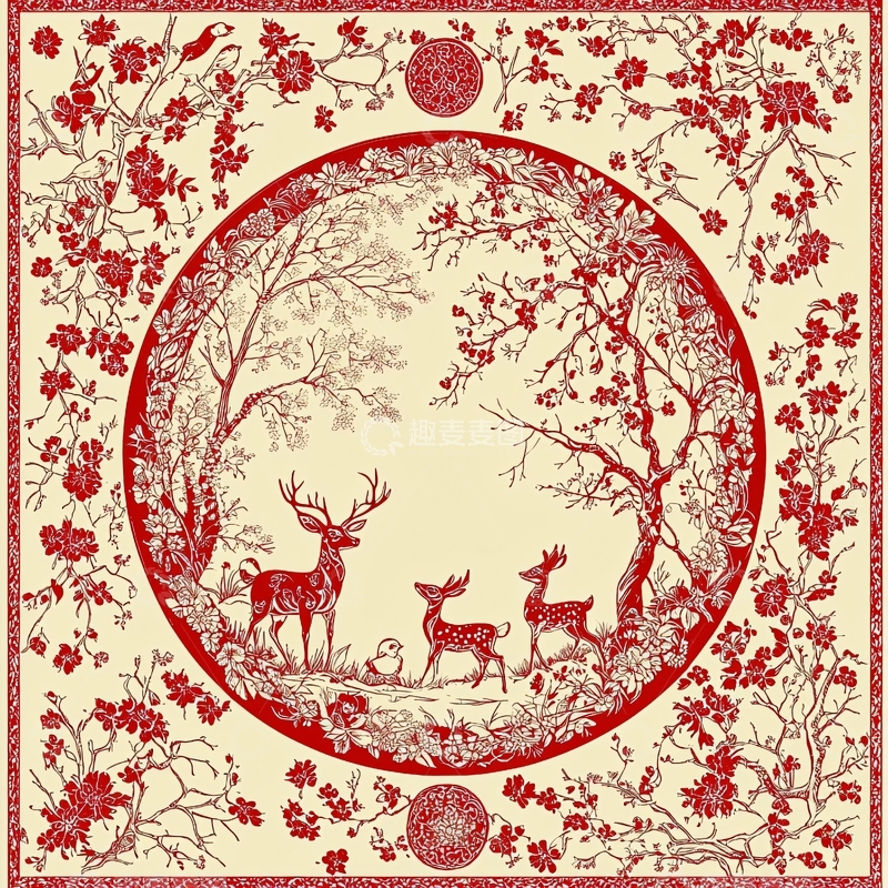 高清大图下载【趣麦麦图】中式复古红白图案