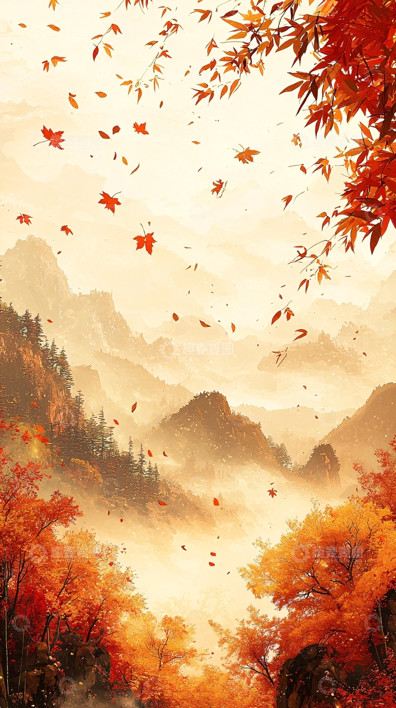 高清大图下载【趣麦麦图】秋日山林落叶飞舞