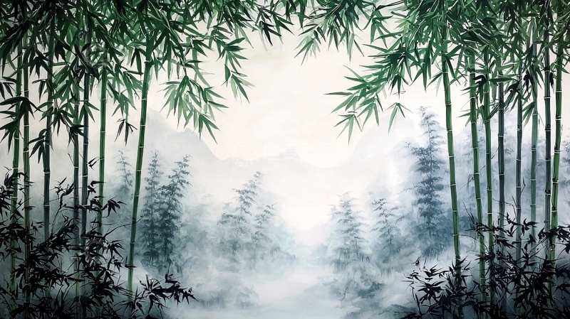 高清大图下载【趣麦麦图】水墨画竹林