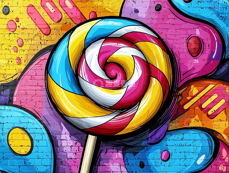 高清大图下载【趣麦麦图】彩色涂鸦背景的棒棒糖
