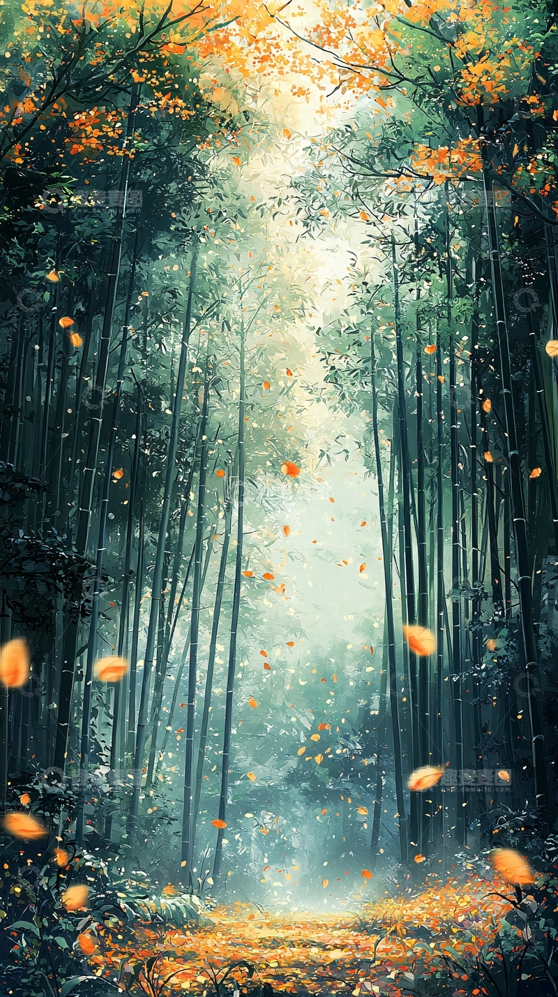 高清大图下载【趣麦麦图】秋季竹林小路