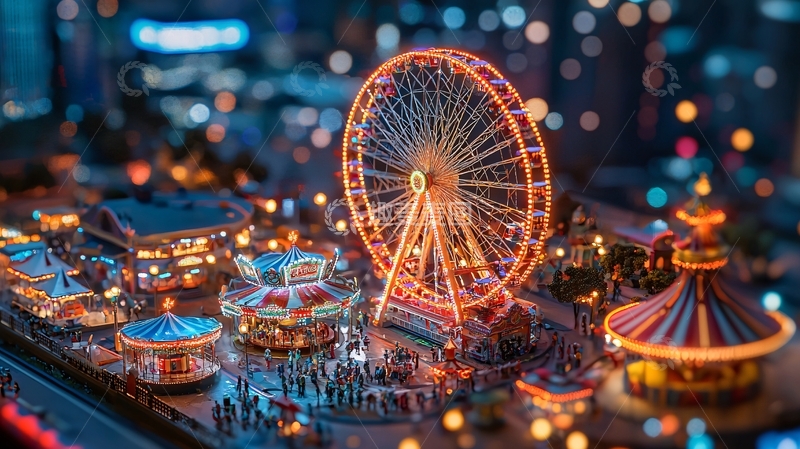 高清大图下载【趣麦麦图】夜晚游乐场微缩景观