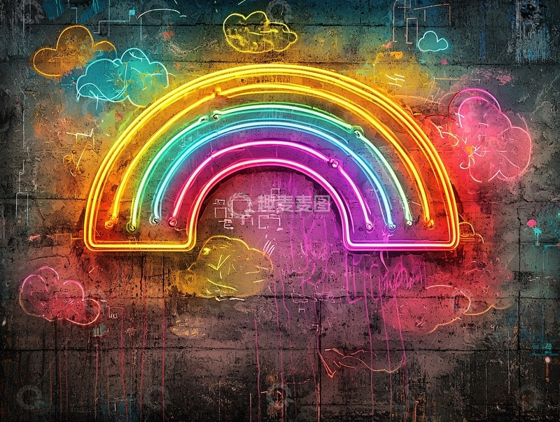 高清大图下载【趣麦麦图】霓虹彩虹墙面背景