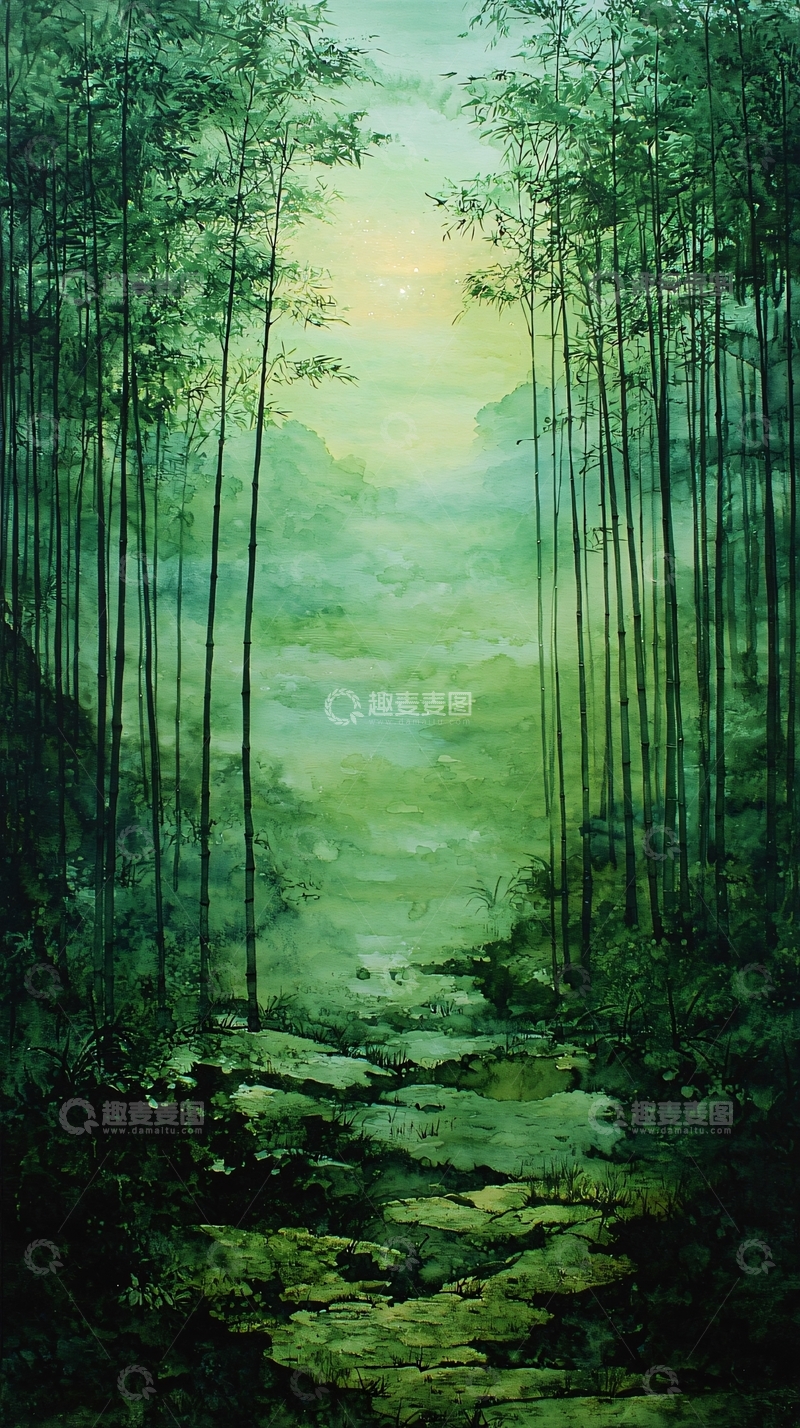 高清大图下载【趣麦麦图】水墨竹林意境图