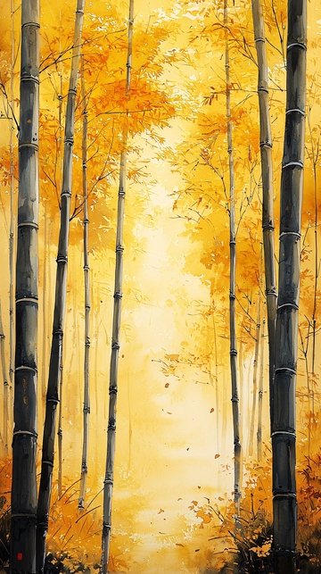 金黄竹林意境图