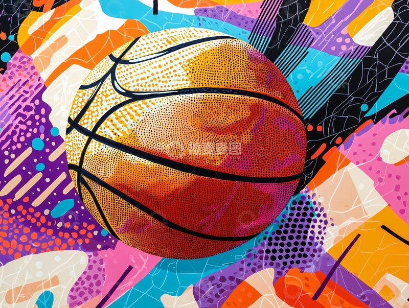 高清大图下载【趣麦麦图】多彩抽象背景篮球