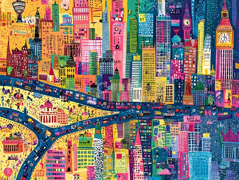 高清大图下载【趣麦麦图】彩色城市景观图