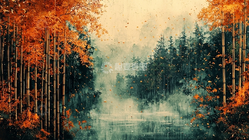 高清大图下载【趣麦麦图】秋季森林水彩画