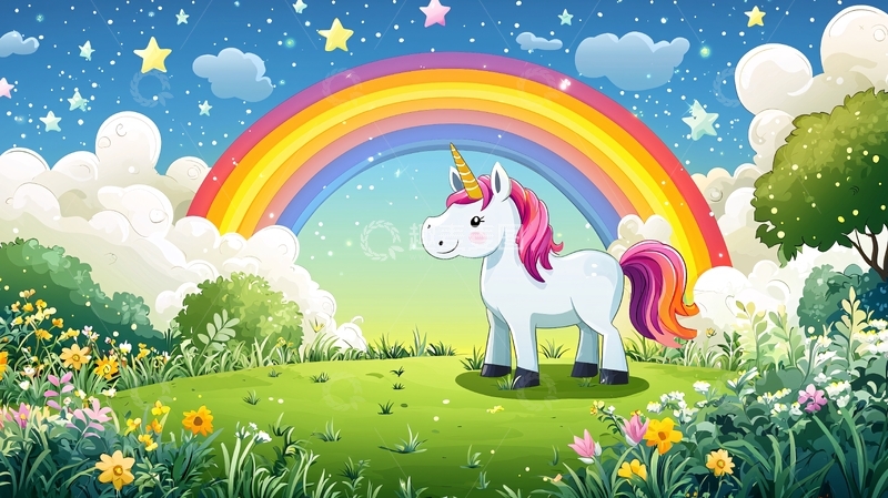 高清大图下载【趣麦麦图】彩虹独角兽梦幻背景