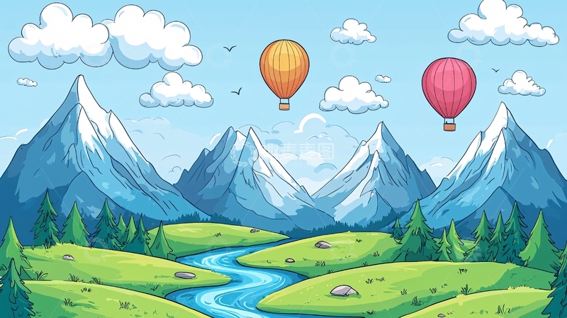 高清大图下载【趣麦麦图】卡通山脉风景