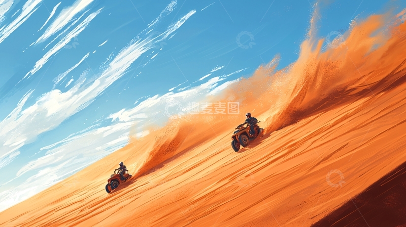 高清大图下载【趣麦麦图】沙漠摩托车飞驰
