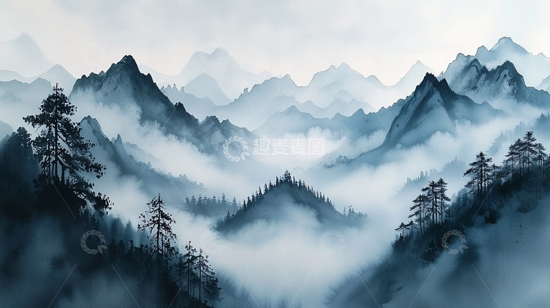 高清大图下载【趣麦麦图】水墨山水画818
