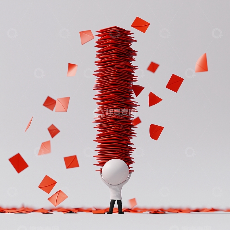 高清大图下载【趣麦麦图】小人物举起高高的红色纸堆