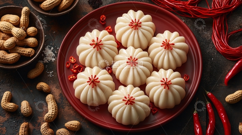 高清大图下载【趣麦麦图】红盘中精致的花形馒头