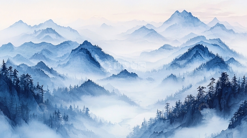 高清大图下载【趣麦麦图】水墨画山峰