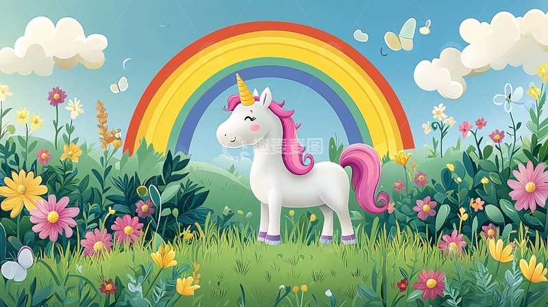 高清大图下载【趣麦麦图】彩虹独角兽花田