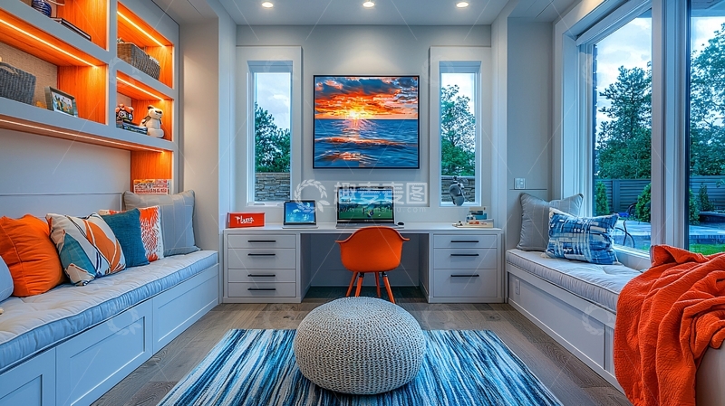 高清大图下载【趣麦麦图】明亮舒适的现代化书房