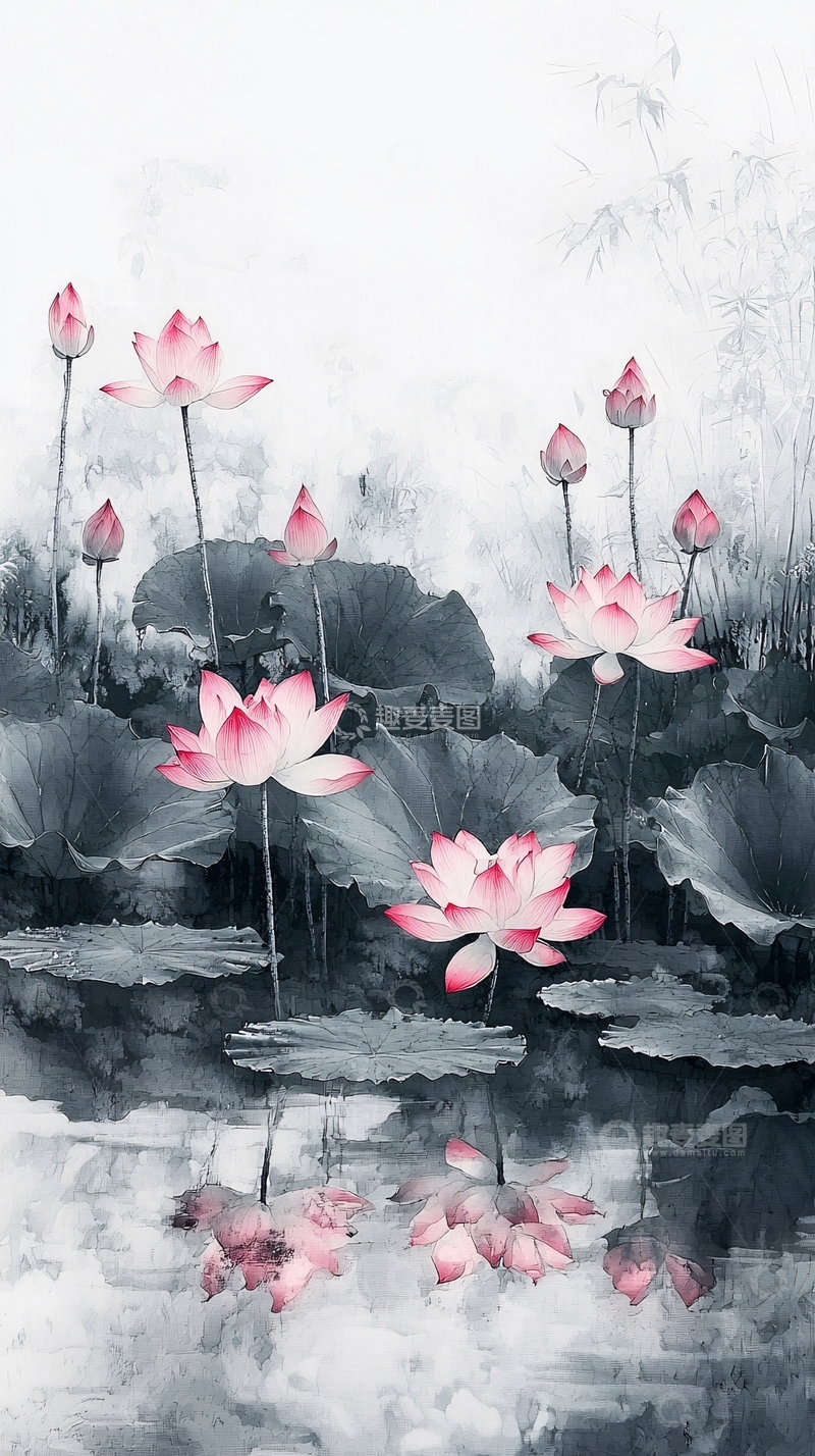 高清大图下载【趣麦麦图】水墨荷花