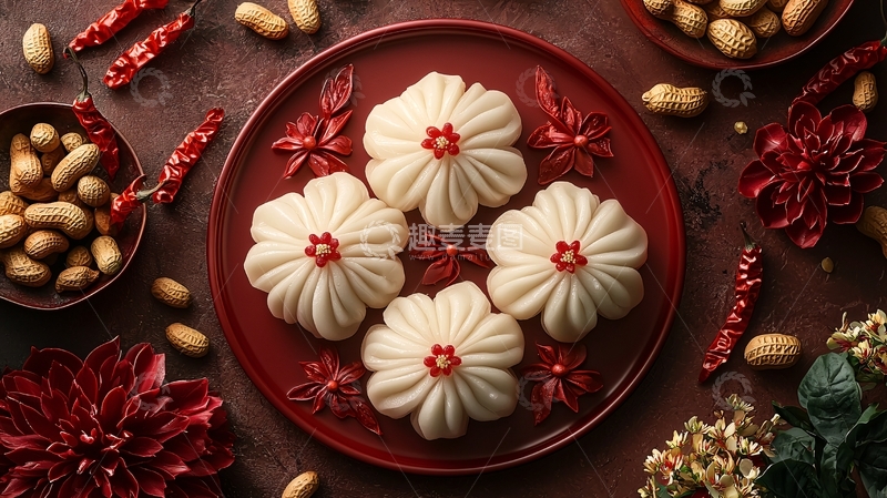 高清大图下载【趣麦麦图】红盘里精致的花形馒头