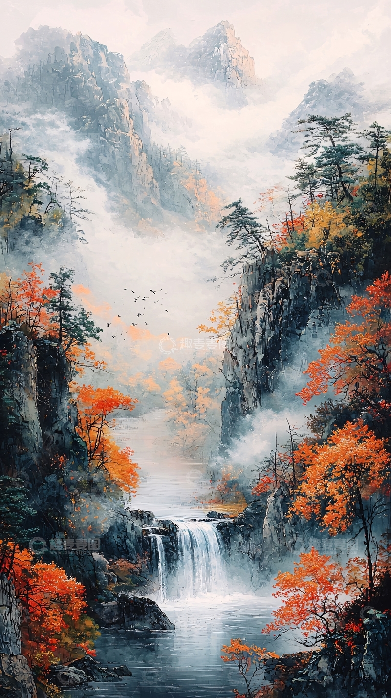 高清大图下载【趣麦麦图】秋意浓浓的山水画