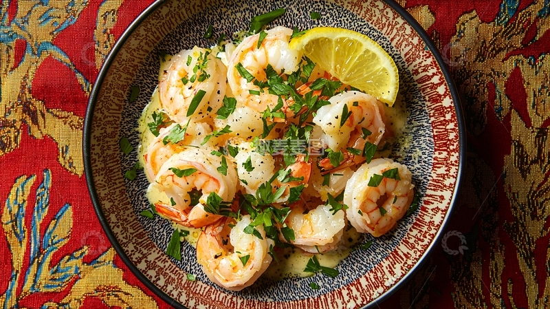 高清大图下载【趣麦麦图】鲜虾柠檬香草特写