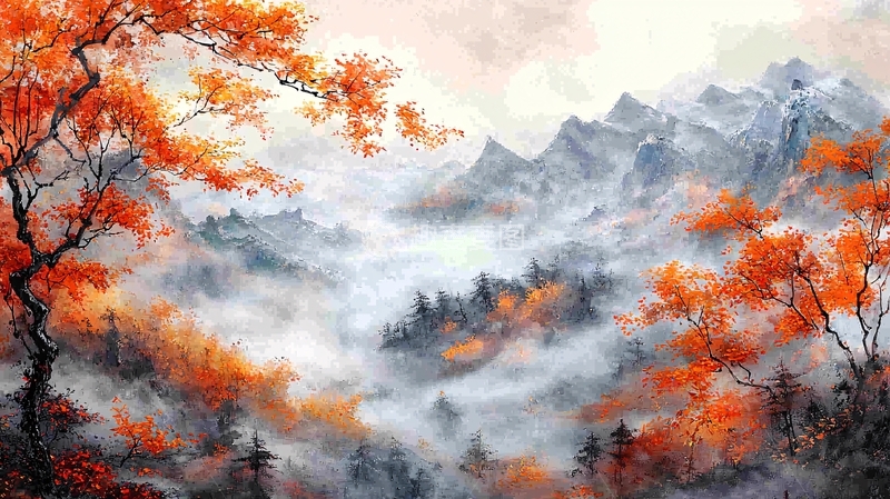 高清大图下载【趣麦麦图】秋日山景雾气朦胧