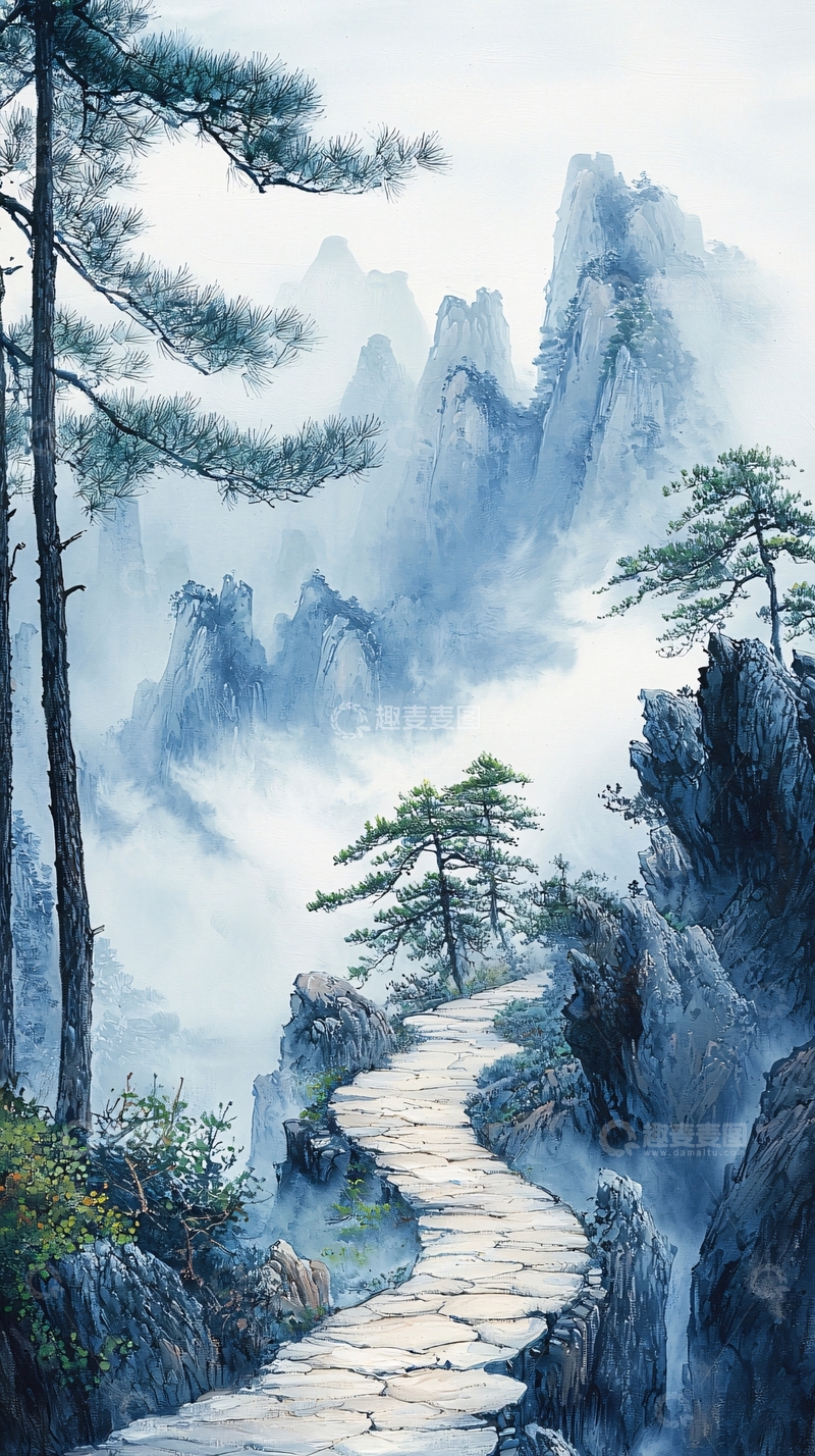 高清大图下载【趣麦麦图】水墨画山路
