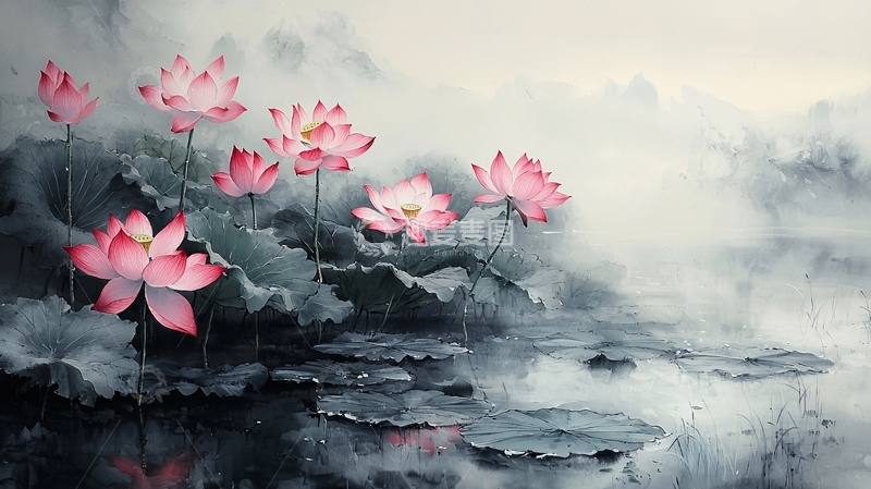 高清大图下载【趣麦麦图】水墨荷花