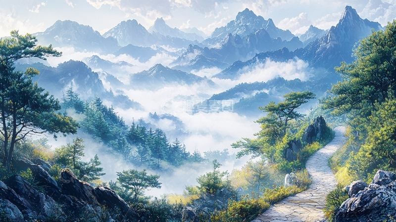 高清大图下载【趣麦麦图】云雾缭绕的群山