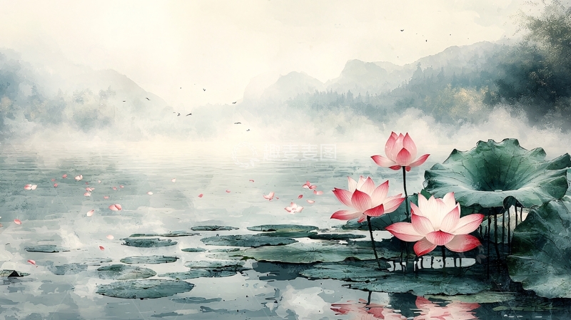 高清大图下载【趣麦麦图】水墨荷花