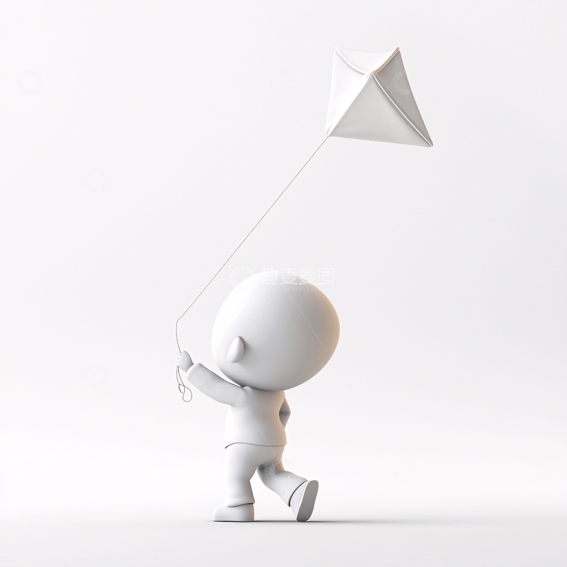 高清大图下载【趣麦麦图】白色小人放风筝