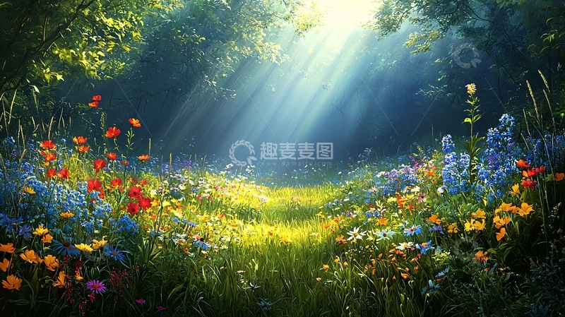 高清大图下载【趣麦麦图】阳光森林花海