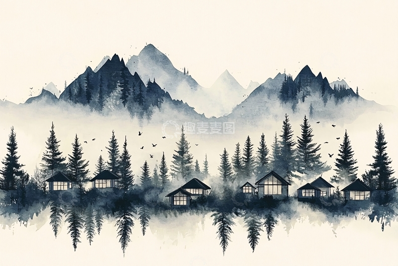 高清大图下载【趣麦麦图】水墨山水画840