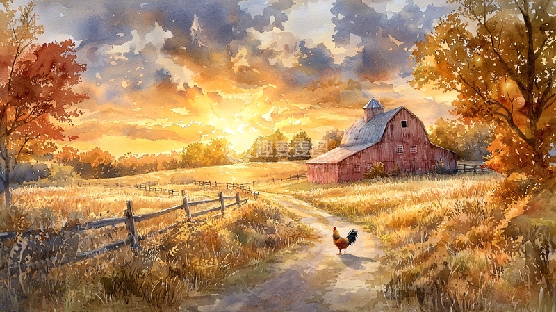 高清大图下载【趣麦麦图】秋日农场日出景色