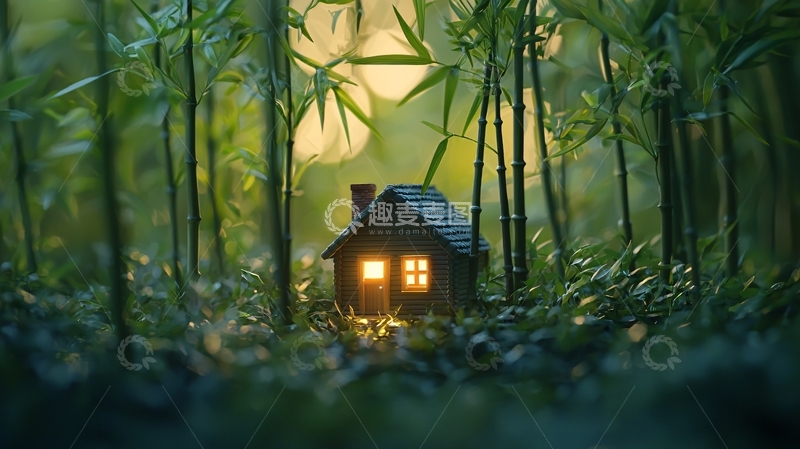 高清大图下载【趣麦麦图】竹林小屋