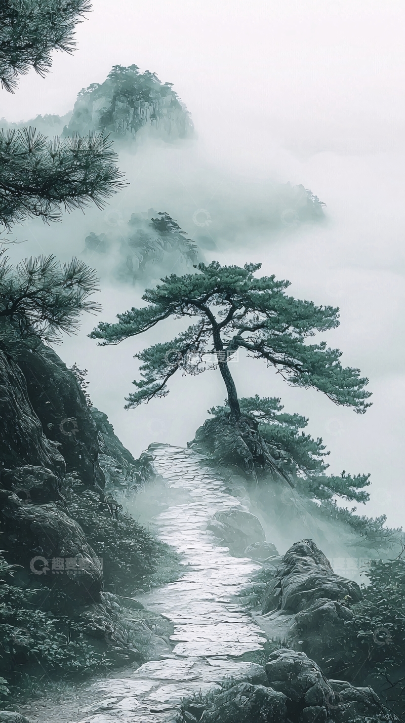 高清大图下载【趣麦麦图】雾气缭绕山间小路