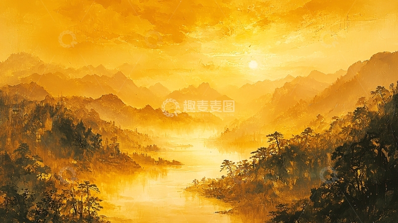 高清大图下载【趣麦麦图】金色山河日出