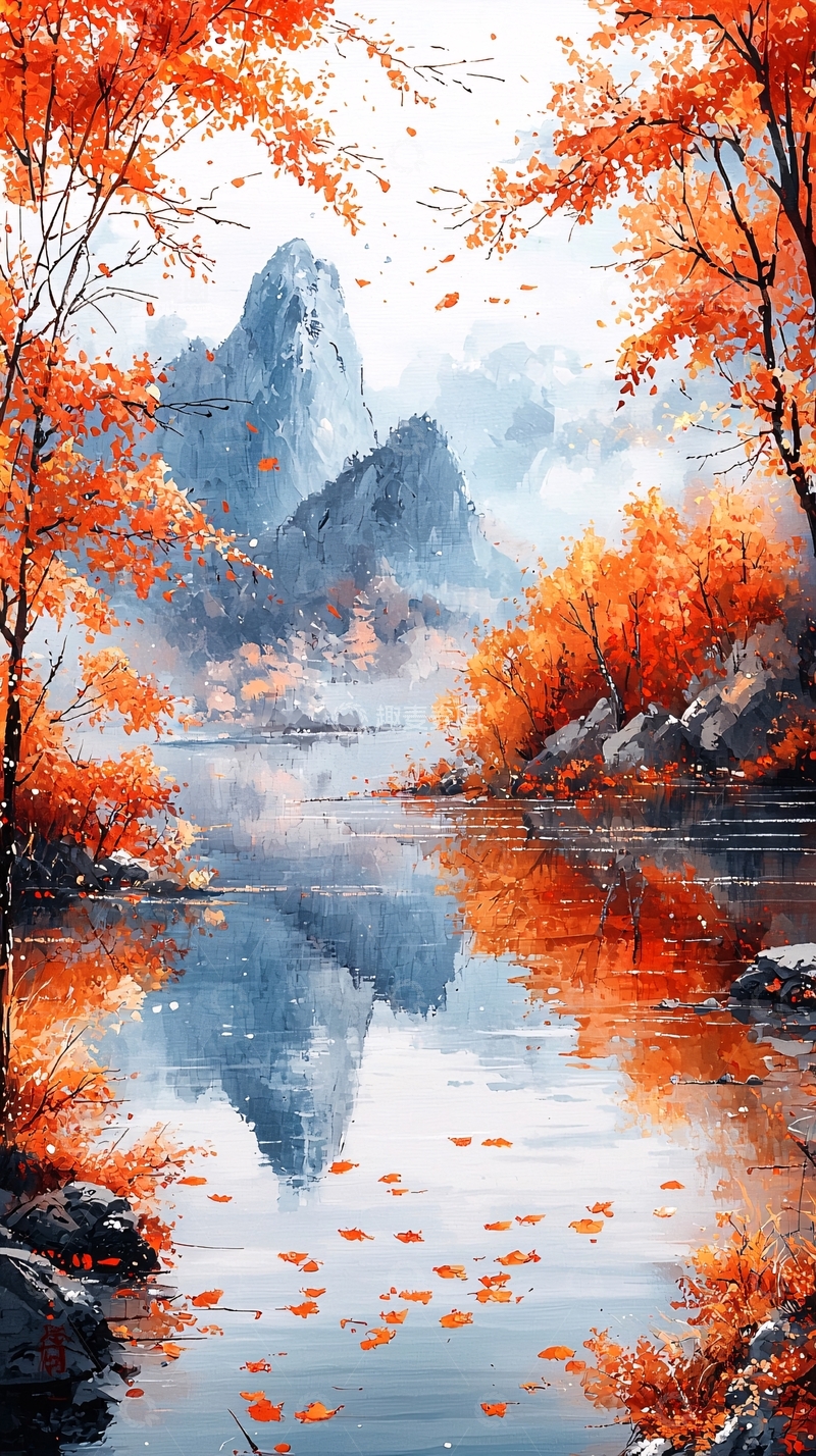 高清大图下载【趣麦麦图】秋日山景湖泊倒影