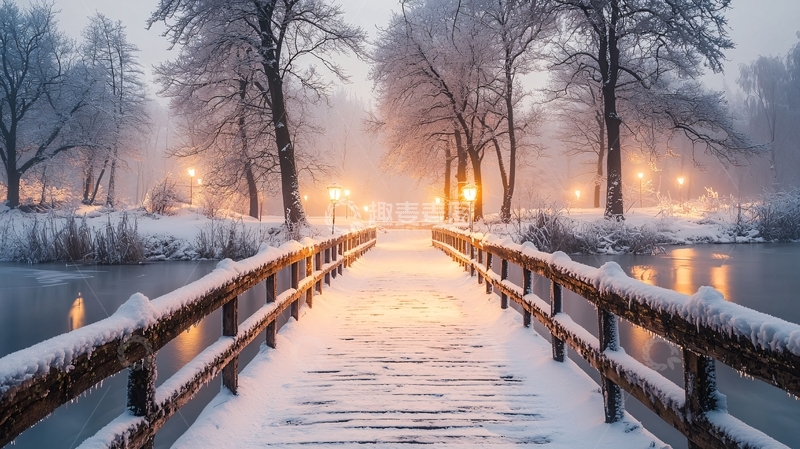 高清大图下载【趣麦麦图】雪景桥