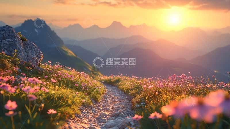 高清大图下载【趣麦麦图】山间小路日落美景