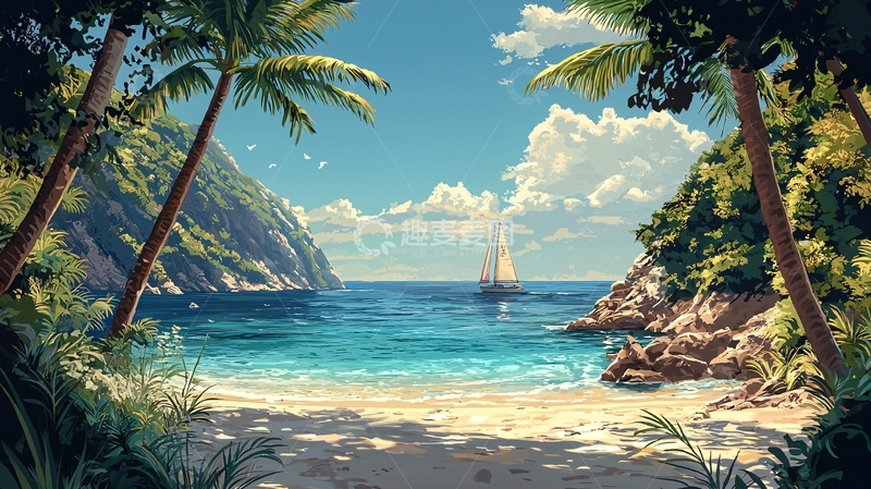 高清大图下载【趣麦麦图】热带海滩风景画