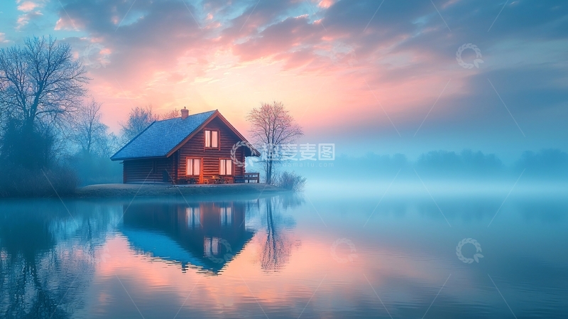 高清大图下载【趣麦麦图】湖边小屋