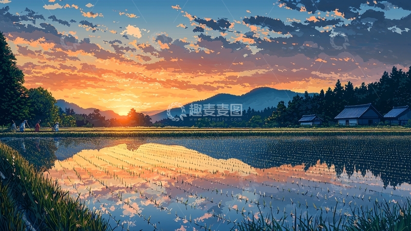 高清大图下载【趣麦麦图】日落湖光山色