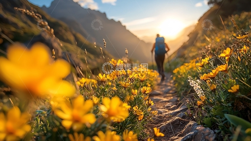 高清大图下载【趣麦麦图】徒步旅行者与黄花
