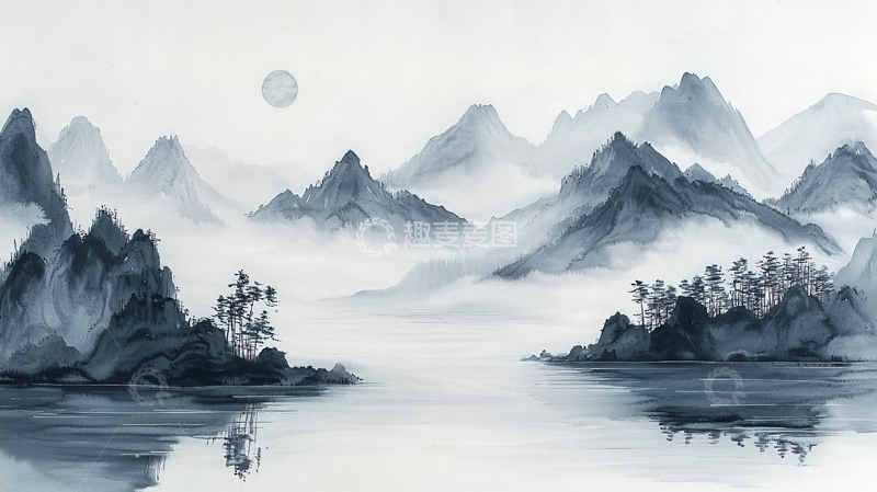 高清大图下载【趣麦麦图】水墨山水画838