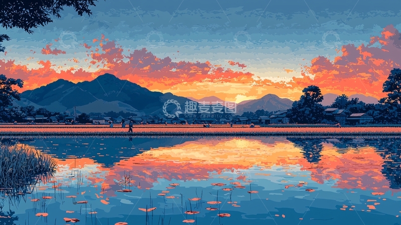 高清大图下载【趣麦麦图】唯美日落湖面风景