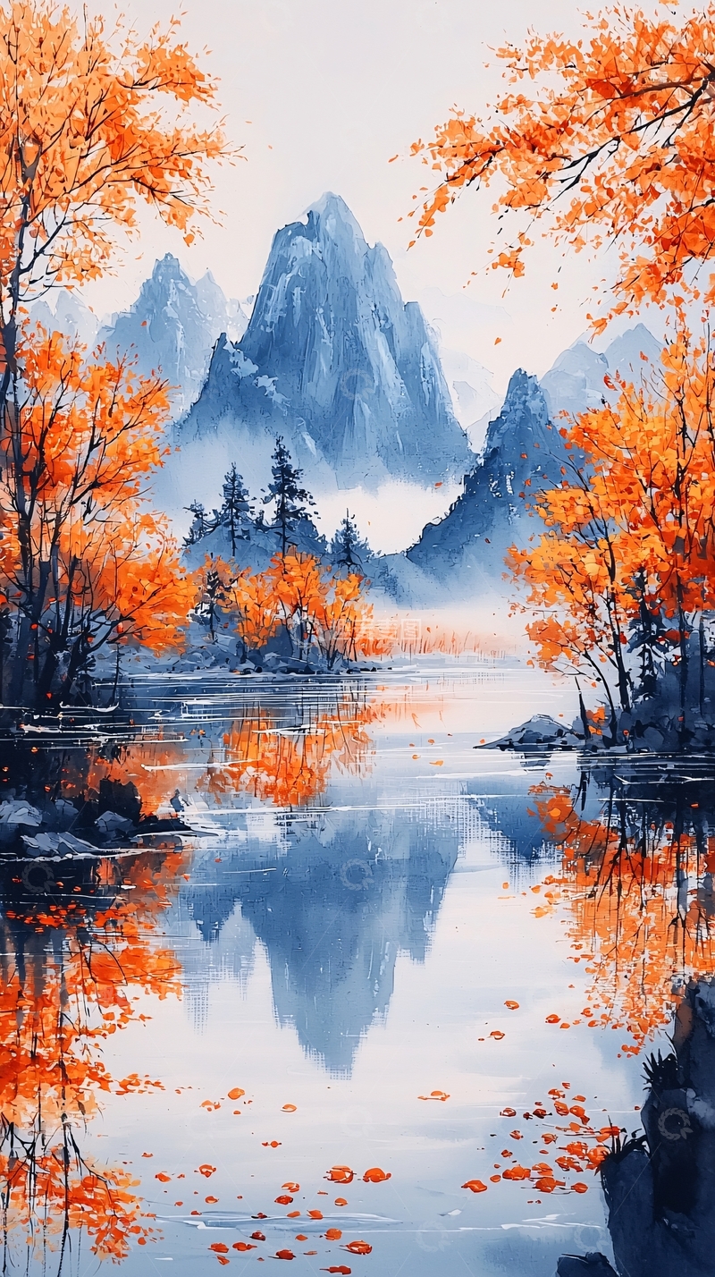 高清大图下载【趣麦麦图】秋景山水画