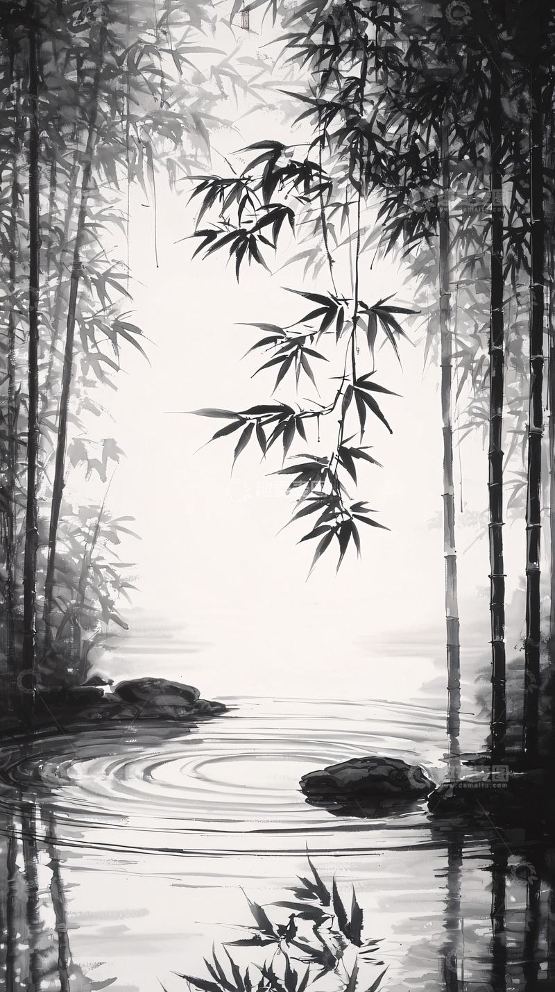 高清大图下载【趣麦麦图】水墨画竹林